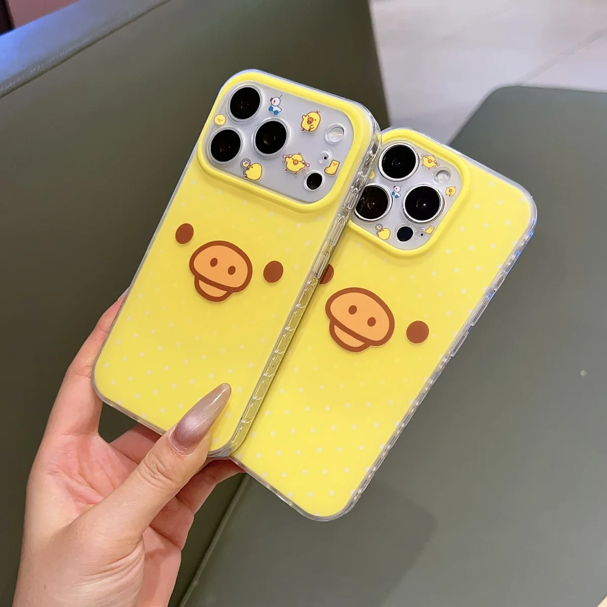 Yellow Polka Dot Pig Face Phone Case with Beaded Strap for iPhone 17 16 15 Pro Max