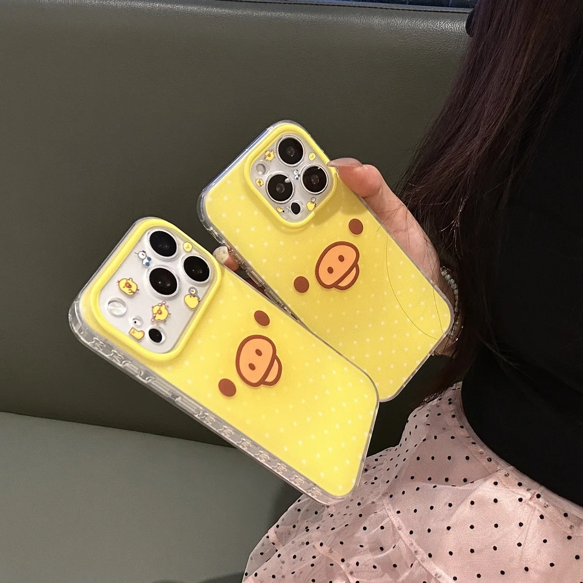 Yellow Polka Dot Pig Face Phone Case with Beaded Strap for iPhone 17 16 15 Pro Max