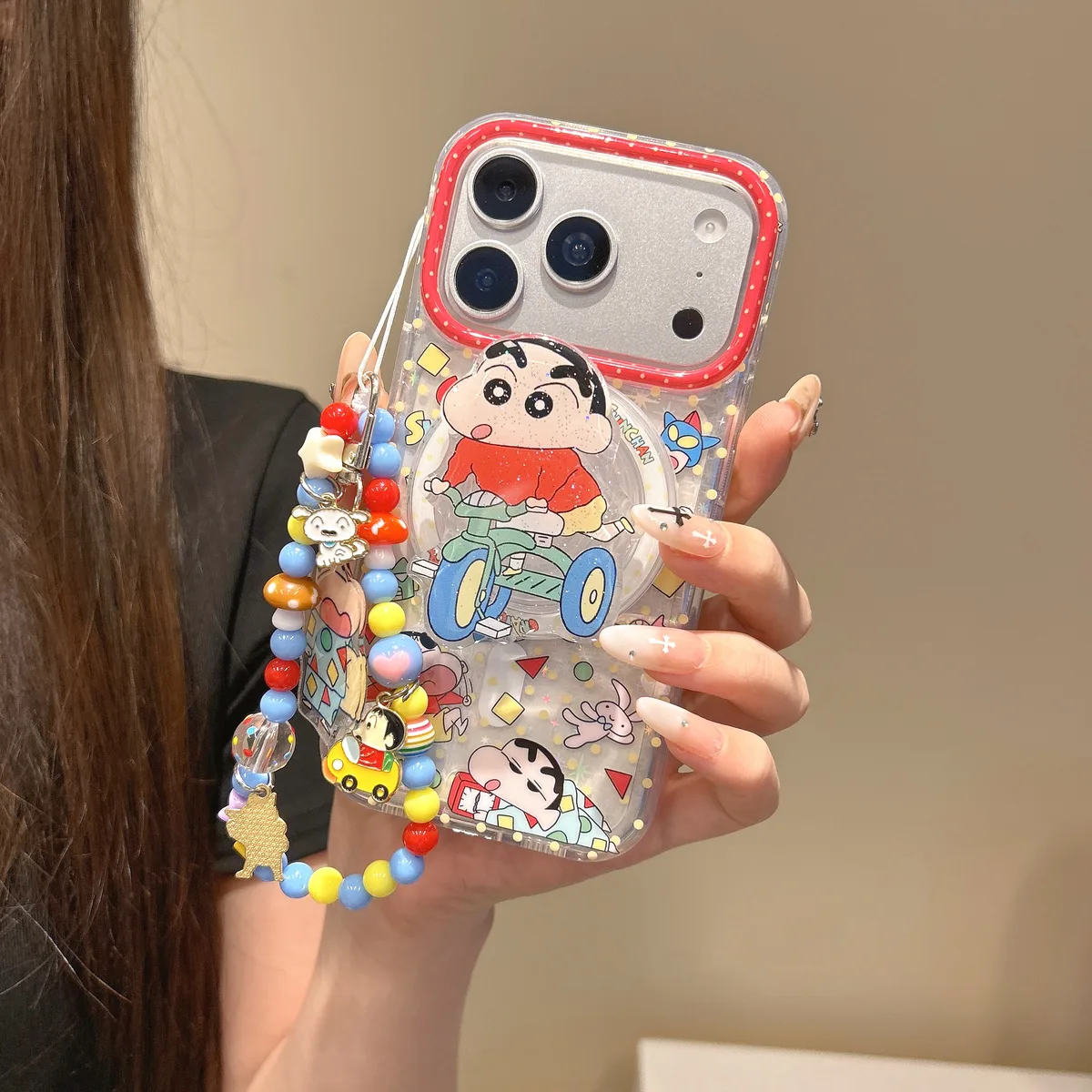 Crayon Shin-chan Clear Case with Beaded Strap & PopSocket for iPhone 17 16 15 14 13 Pro Max — MagSafe