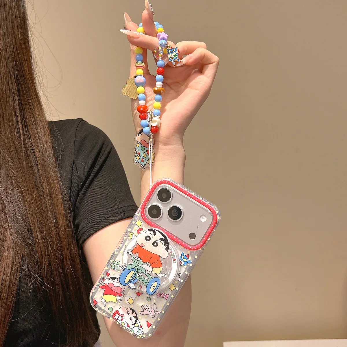 Crayon Shin-chan Clear Case with Beaded Strap & PopSocket for iPhone 17 16 15 14 13 Pro Max — MagSafe