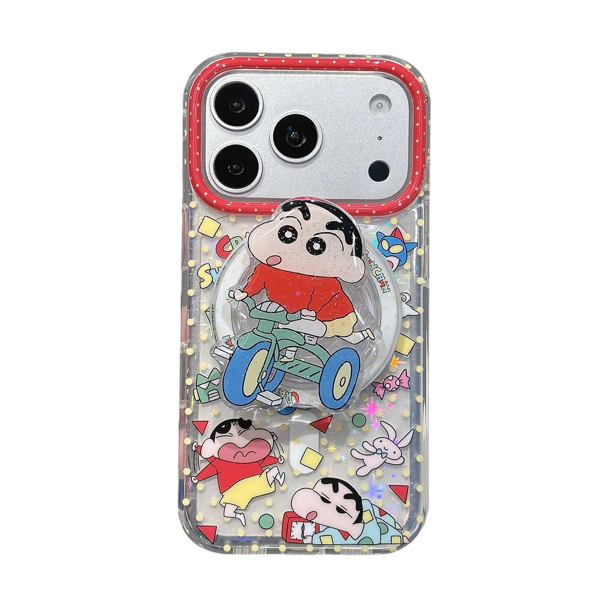 Crayon Shin-chan Clear Case with Beaded Strap & PopSocket for iPhone 17 16 15 14 13 Pro Max — MagSafe
