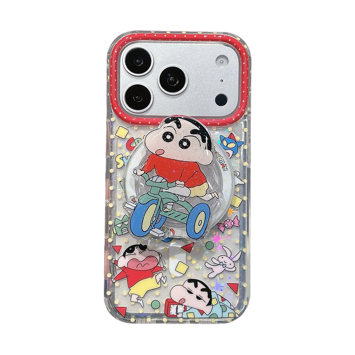 Crayon Shin-chan Clear Case with Beaded Strap & PopSocket for iPhone 17 16 15 14 13 Pro Max — MagSafe