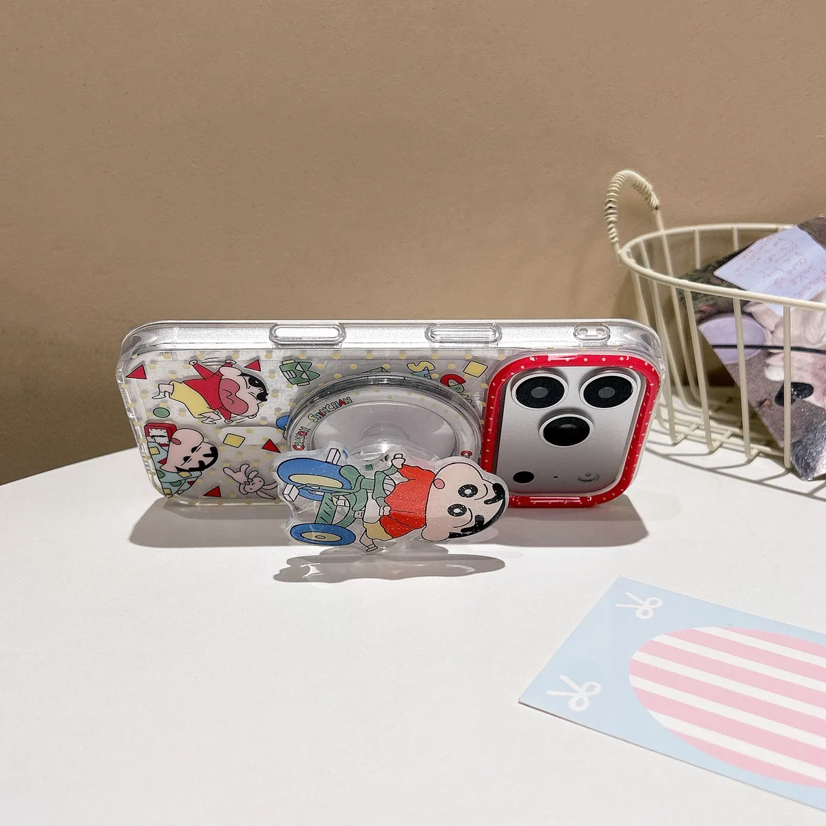 Crayon Shin-chan Clear Case with Beaded Strap & PopSocket for iPhone 17 16 15 14 13 Pro Max — MagSafe