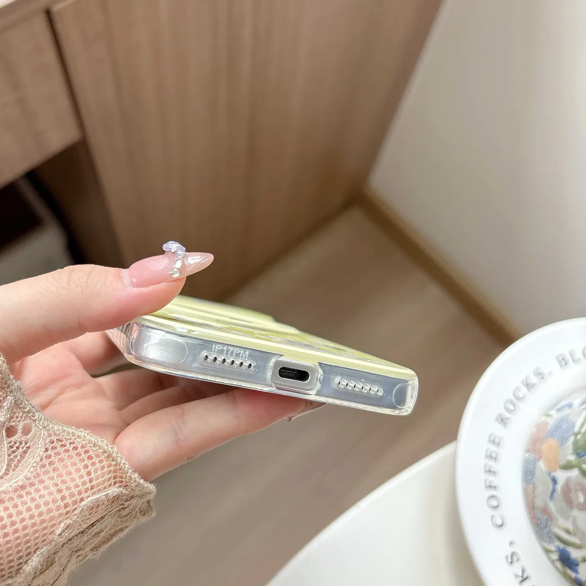 Cute green anime character phone case with ring stand and charm strap for iPhone 17 16 15 Pro Max — MagSafe