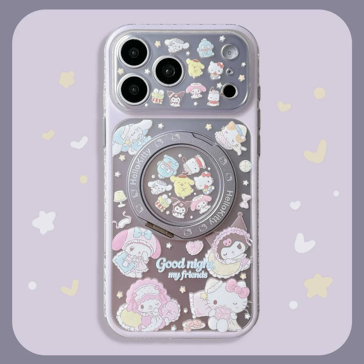 Hello Kitty Sanrio pastel clear phone case with beaded charm strap for iPhone 17 16 15 Pro Max — MagSafe