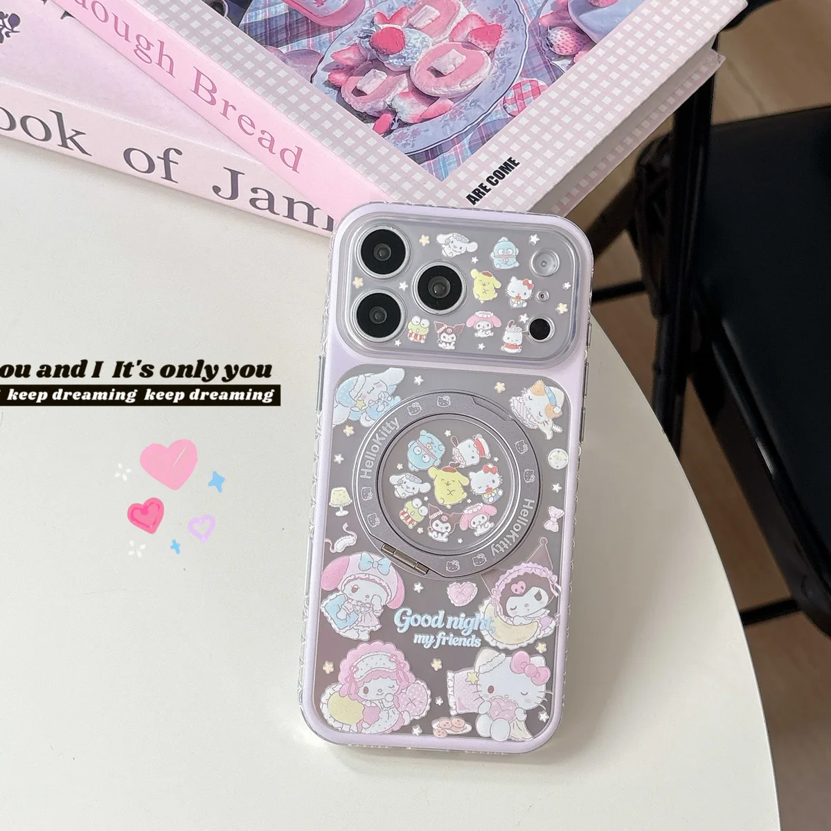 Hello Kitty Sanrio pastel clear phone case with beaded charm strap for iPhone 17 16 15 Pro Max — MagSafe