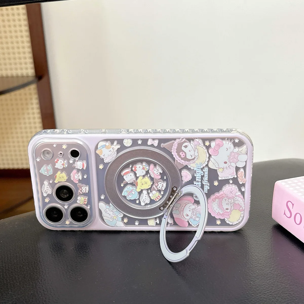 Hello Kitty Sanrio pastel clear phone case with beaded charm strap for iPhone 17 16 15 Pro Max — MagSafe