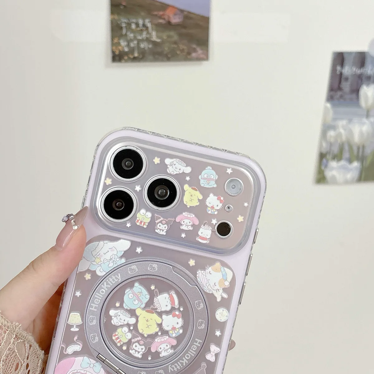 Hello Kitty Sanrio pastel clear phone case with beaded charm strap for iPhone 17 16 15 Pro Max — MagSafe