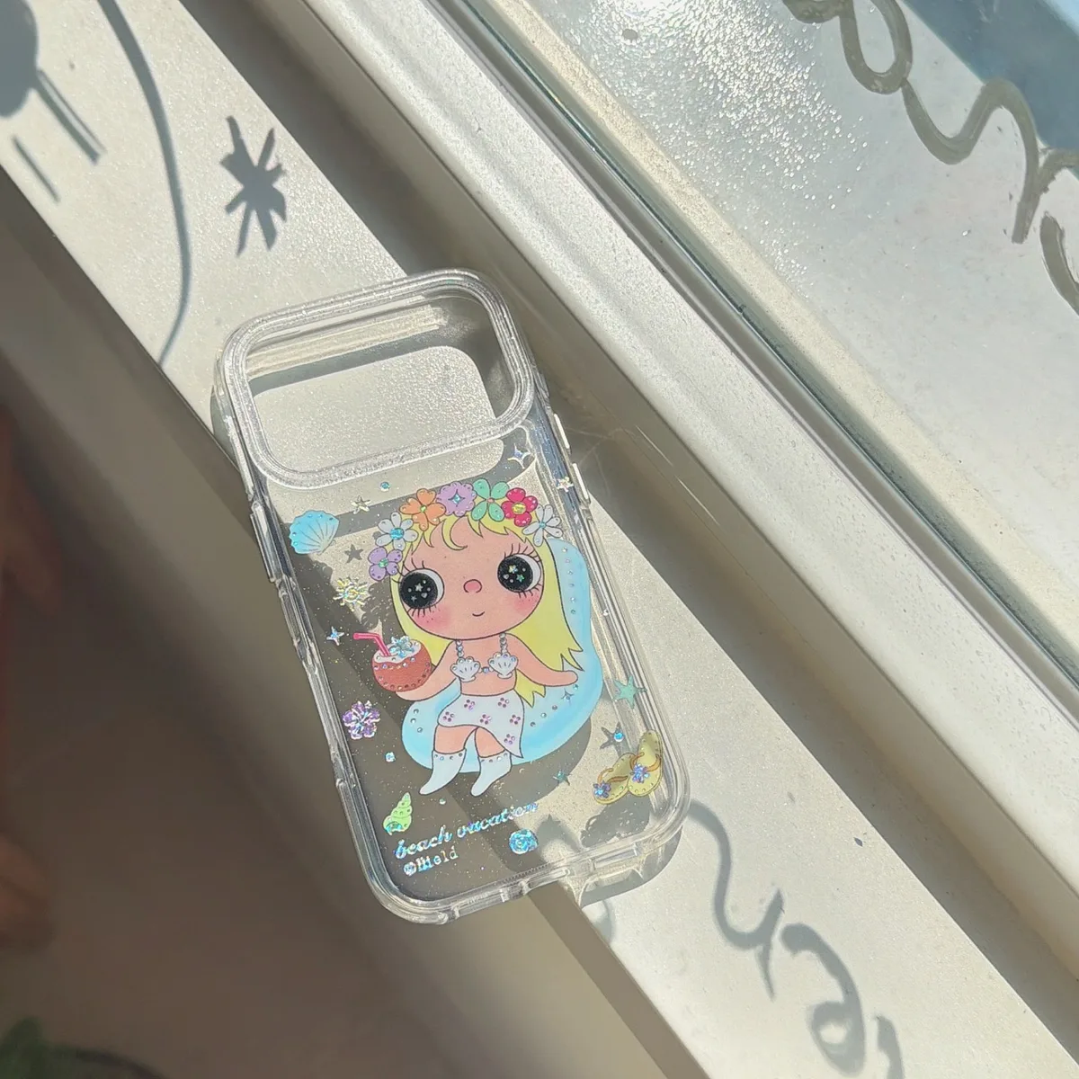 Cute transparent flower girl phone case with beaded charm strap for iPhone 17 16 15 Pro Max