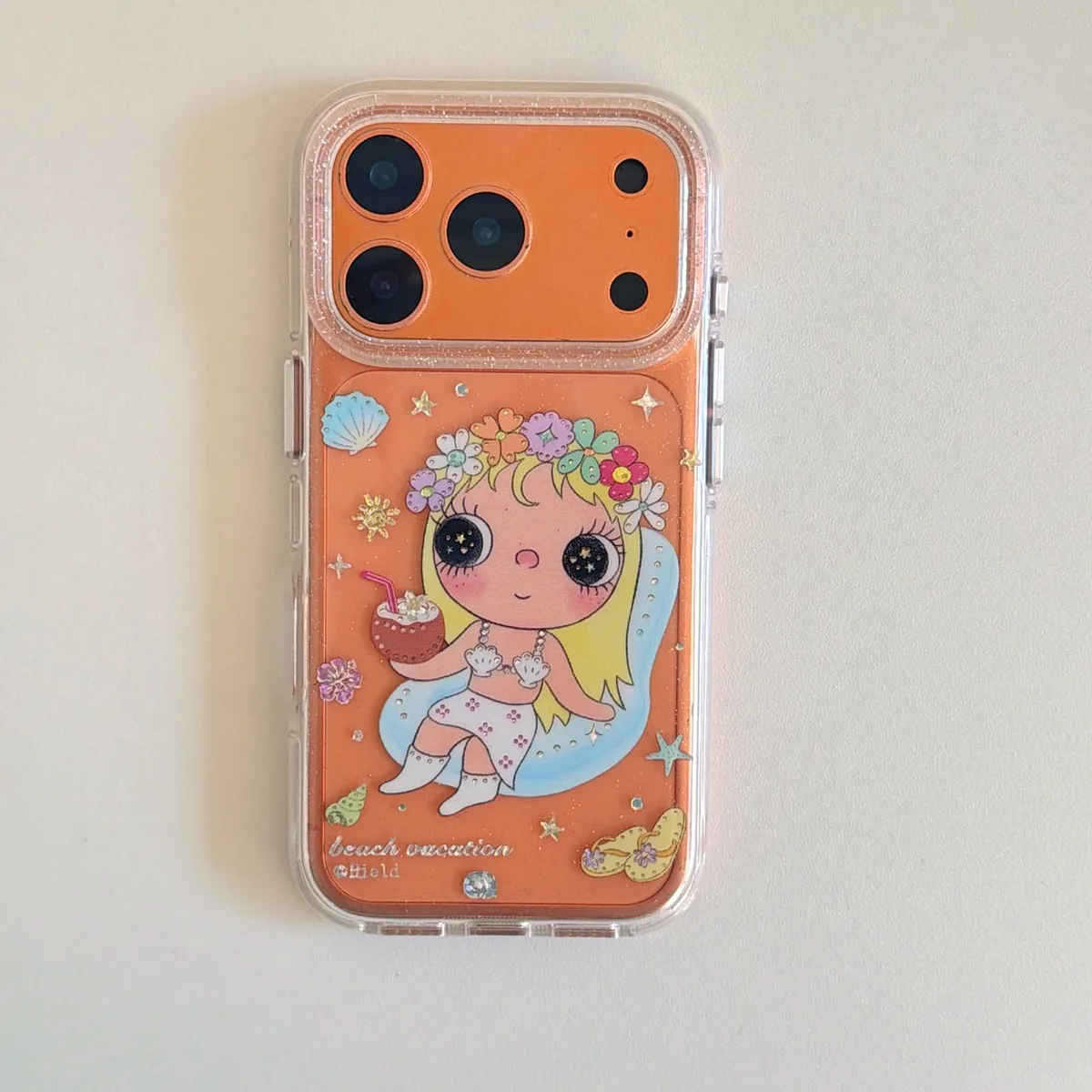 Cute transparent flower girl phone case with beaded charm strap for iPhone 17 16 15 Pro Max