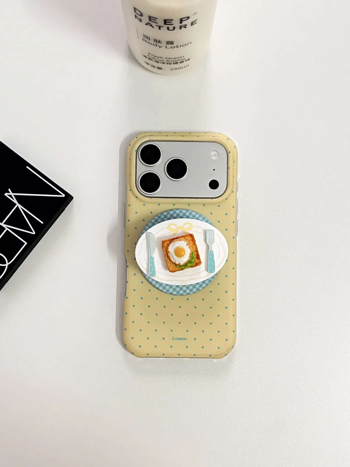 Cute Lemon Yellow Breakfast Phone Case with 3D Toast Plate Detail for iPhone 17 16 15 Pro Max