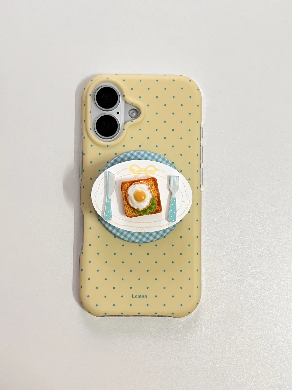 Cute Lemon Yellow Breakfast Phone Case with 3D Toast Plate Detail for iPhone 17 16 15 Pro Max