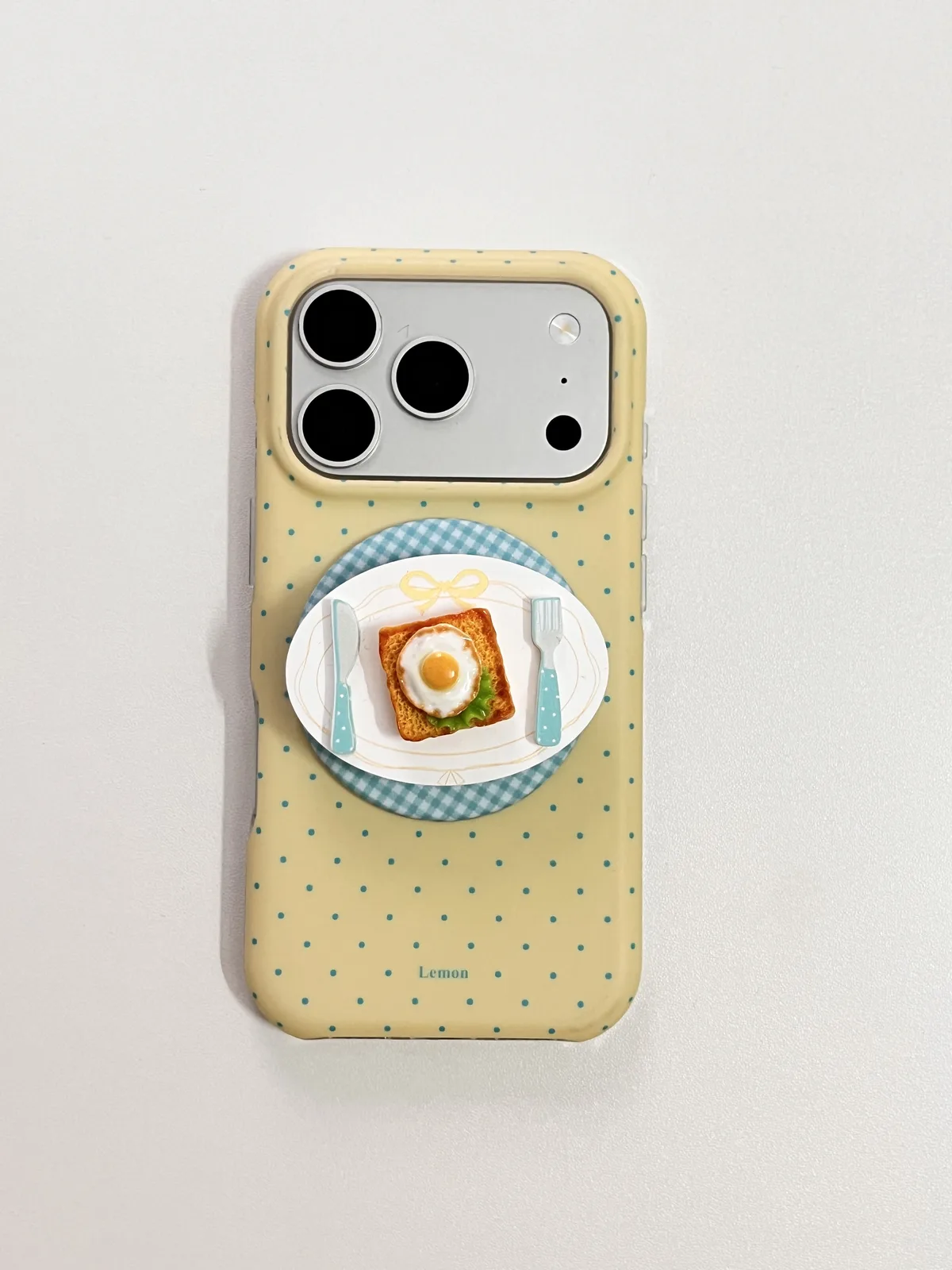 Cute Lemon Yellow Breakfast Phone Case with 3D Toast Plate Detail for iPhone 17 16 15 Pro Max