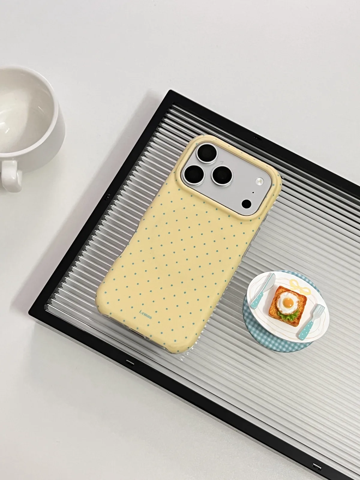 Cute Lemon Yellow Breakfast Phone Case with 3D Toast Plate Detail for iPhone 17 16 15 Pro Max
