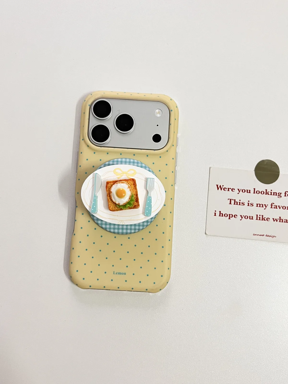 Cute Lemon Yellow Breakfast Phone Case with 3D Toast Plate Detail for iPhone 17 16 15 Pro Max