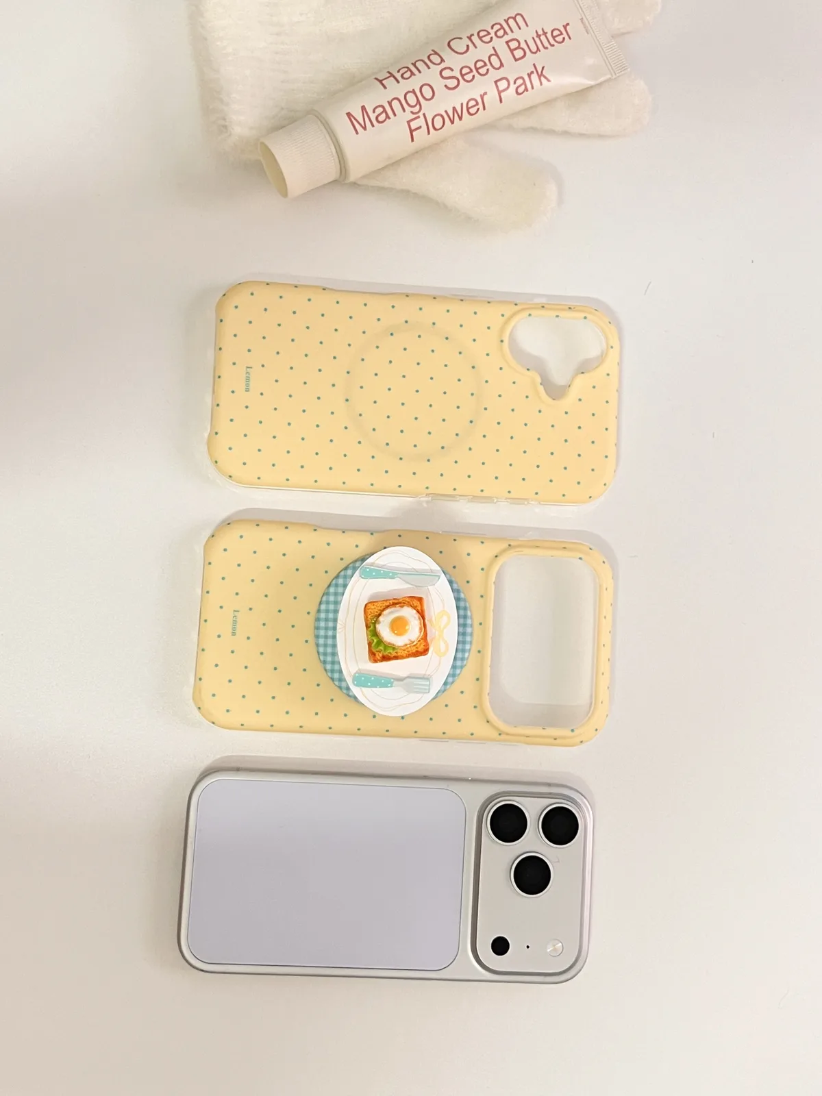 Cute Lemon Yellow Breakfast Phone Case with 3D Toast Plate Detail for iPhone 17 16 15 Pro Max