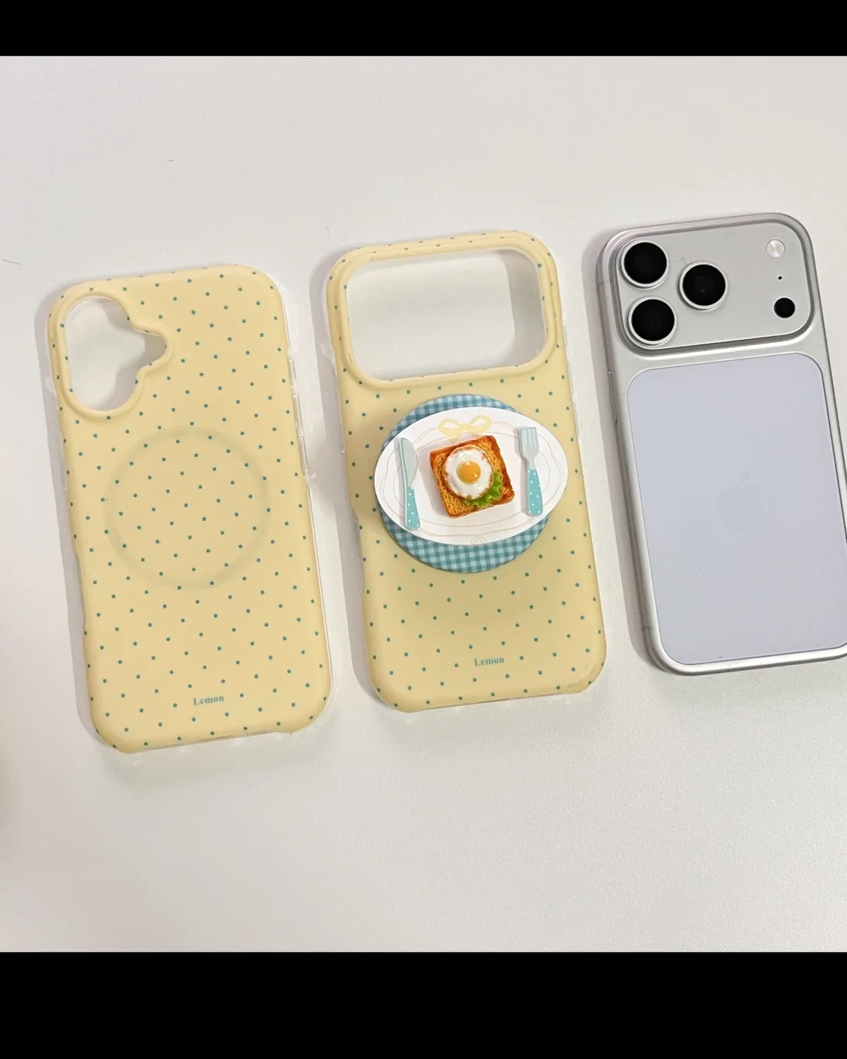 Cute Lemon Yellow Breakfast Phone Case with 3D Toast Plate Detail for iPhone 17 16 15 Pro Max