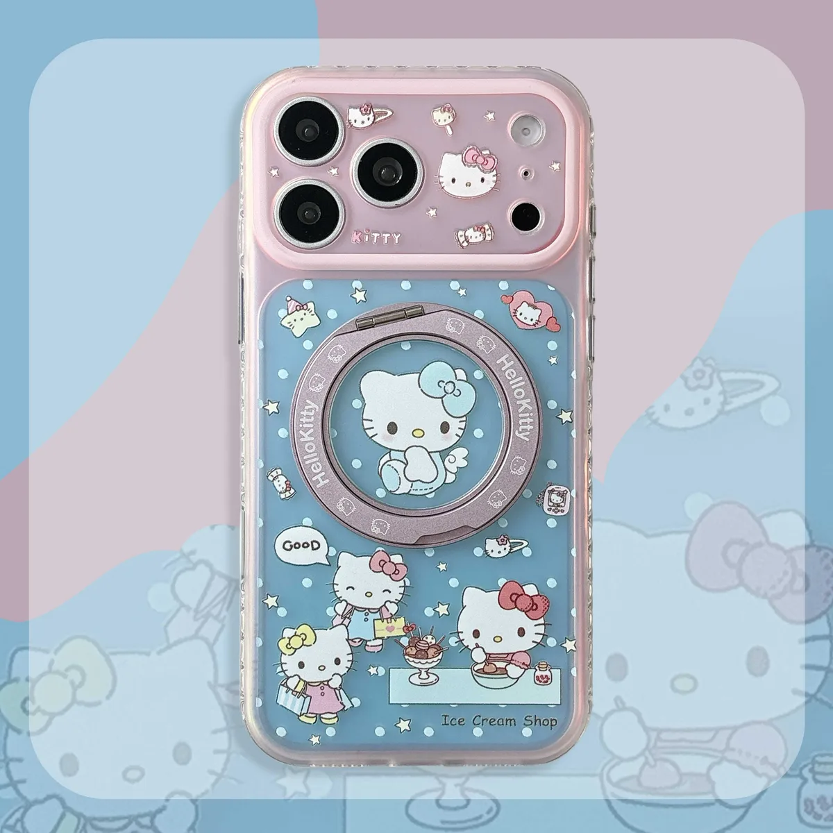 Hello Kitty pastel clear phone case with beaded charm for iPhone 17 16 15 Pro Max