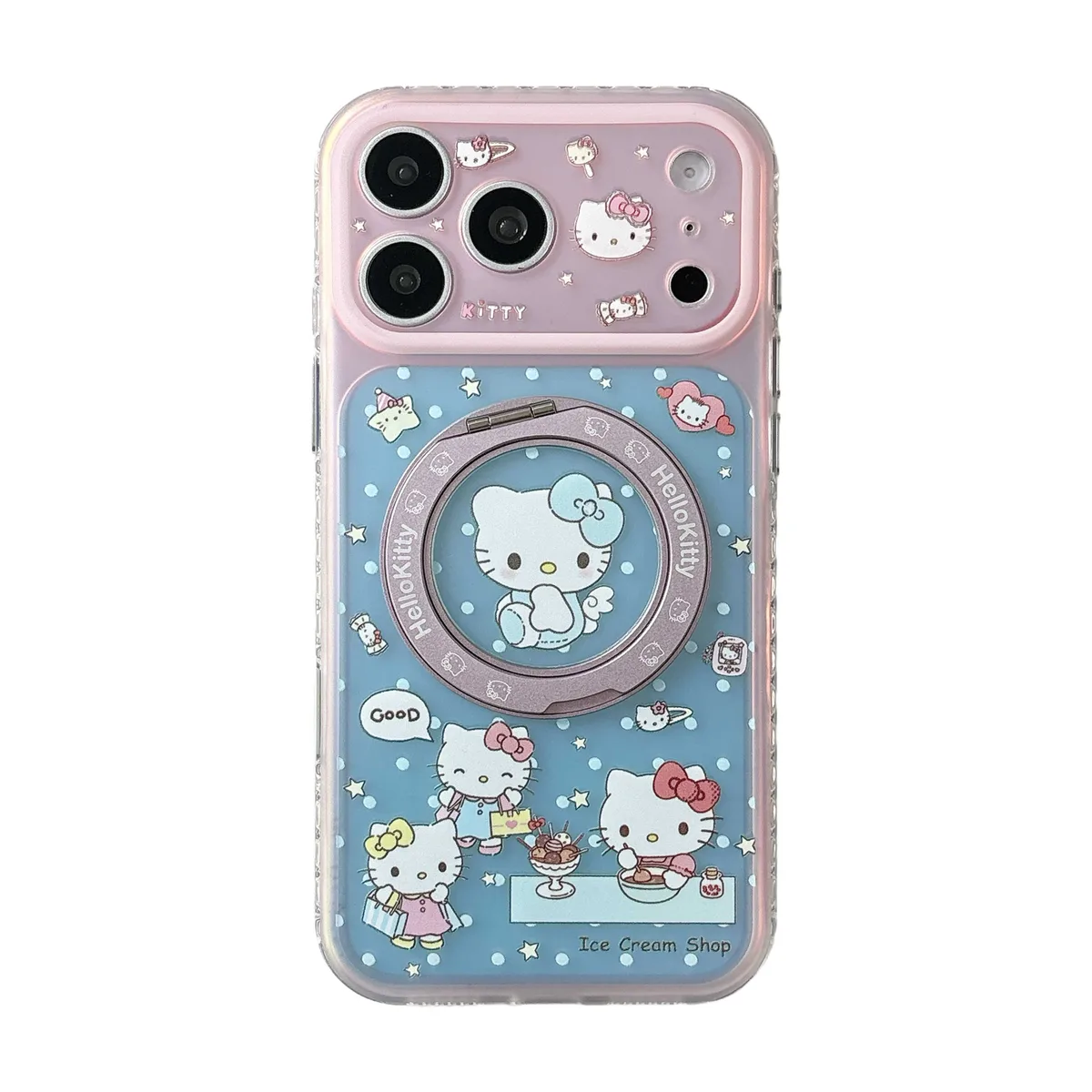 Hello Kitty pastel clear phone case with beaded charm for iPhone 17 16 15 Pro Max