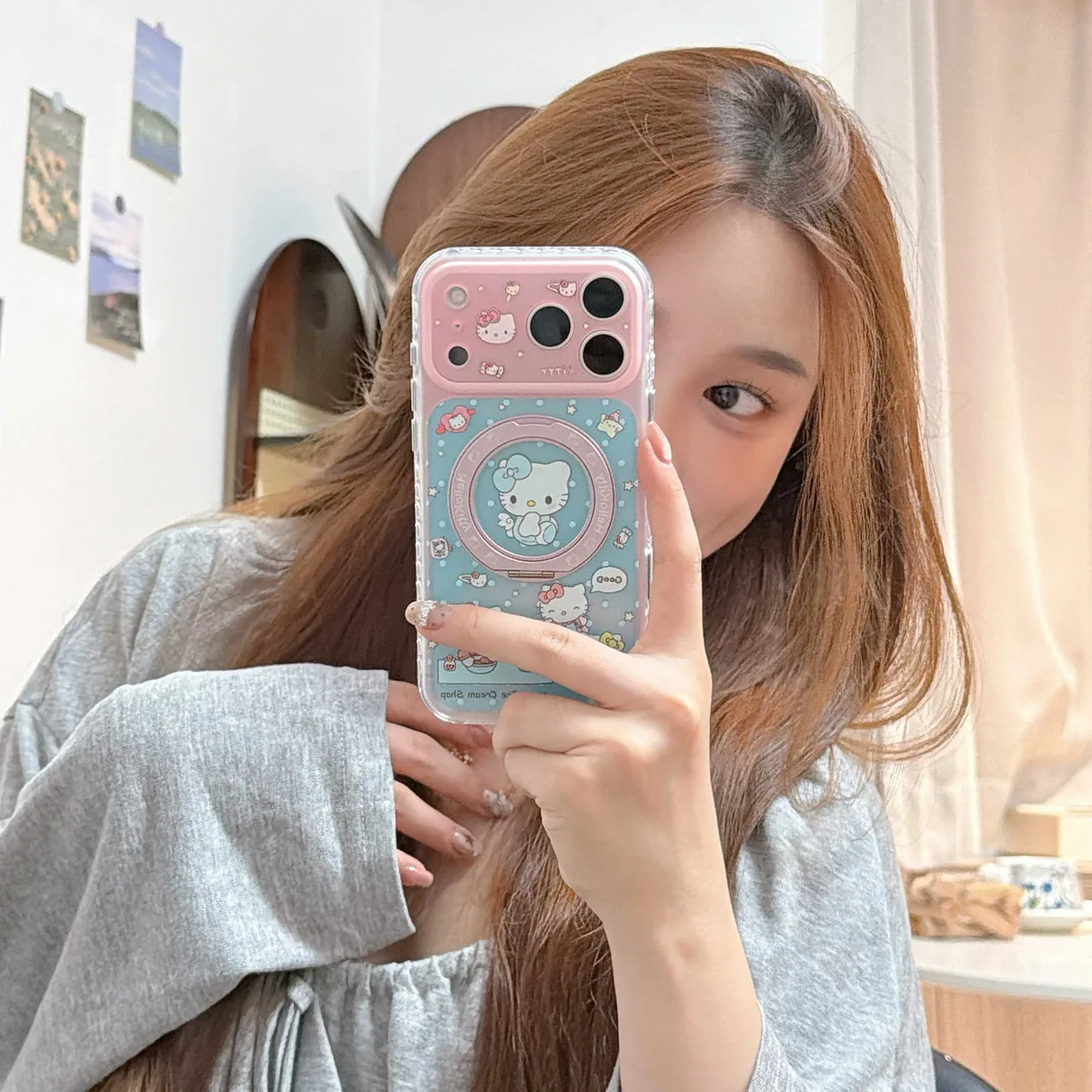 Hello Kitty pastel clear phone case with beaded charm for iPhone 17 16 15 Pro Max