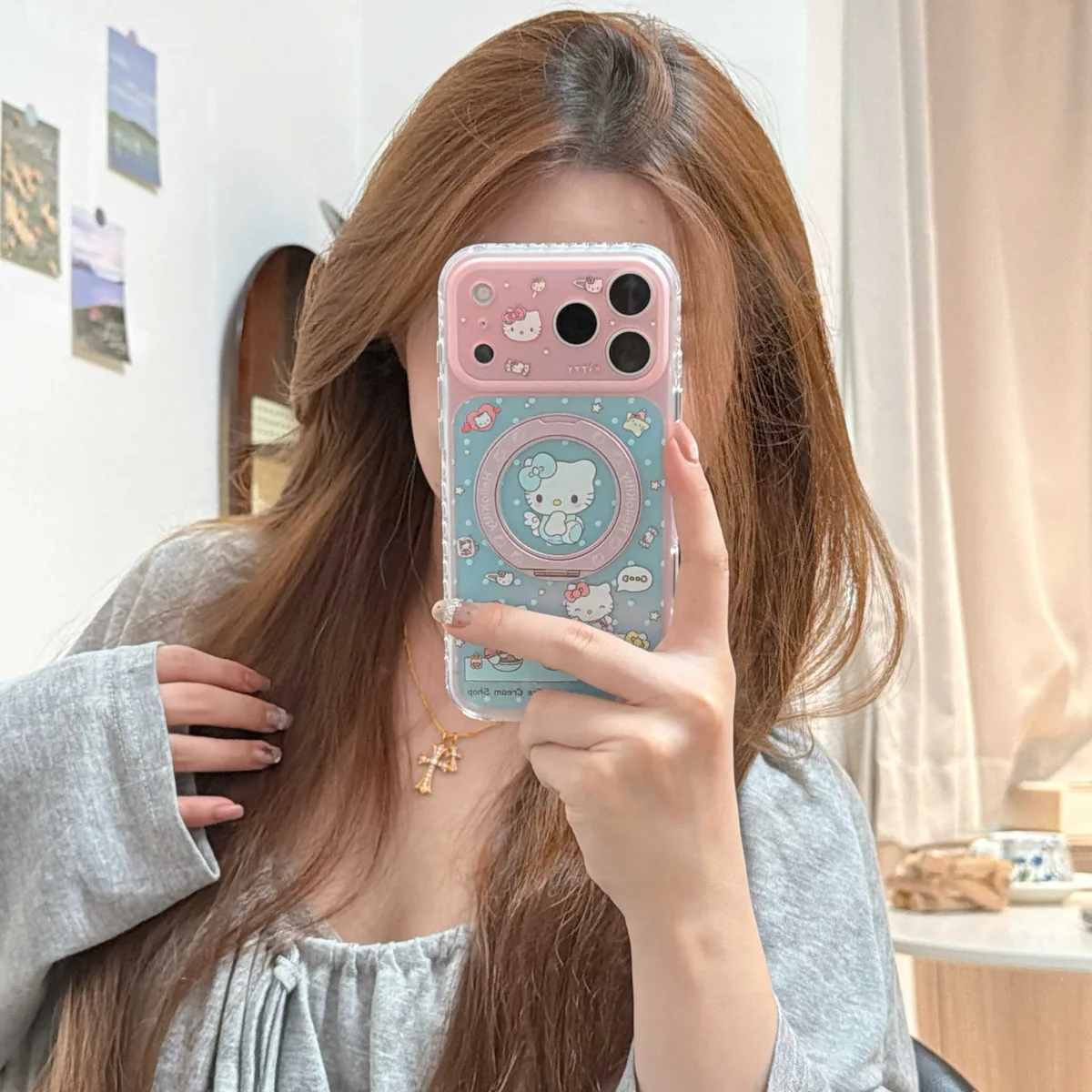 Hello Kitty pastel clear phone case with beaded charm for iPhone 17 16 15 Pro Max