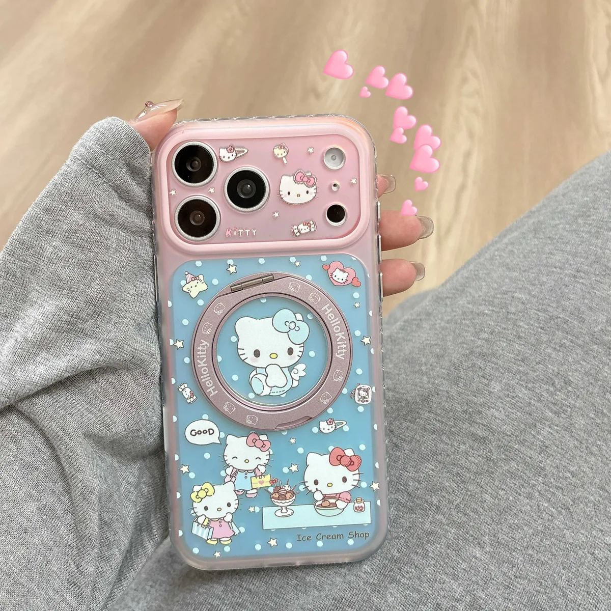Hello Kitty pastel clear phone case with beaded charm for iPhone 17 16 15 Pro Max