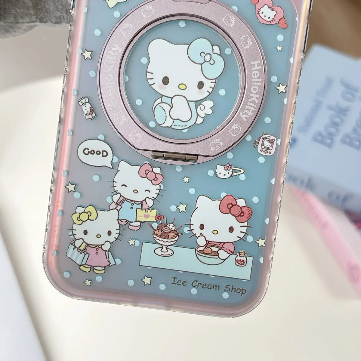 Hello Kitty pastel clear phone case with beaded charm for iPhone 17 16 15 Pro Max