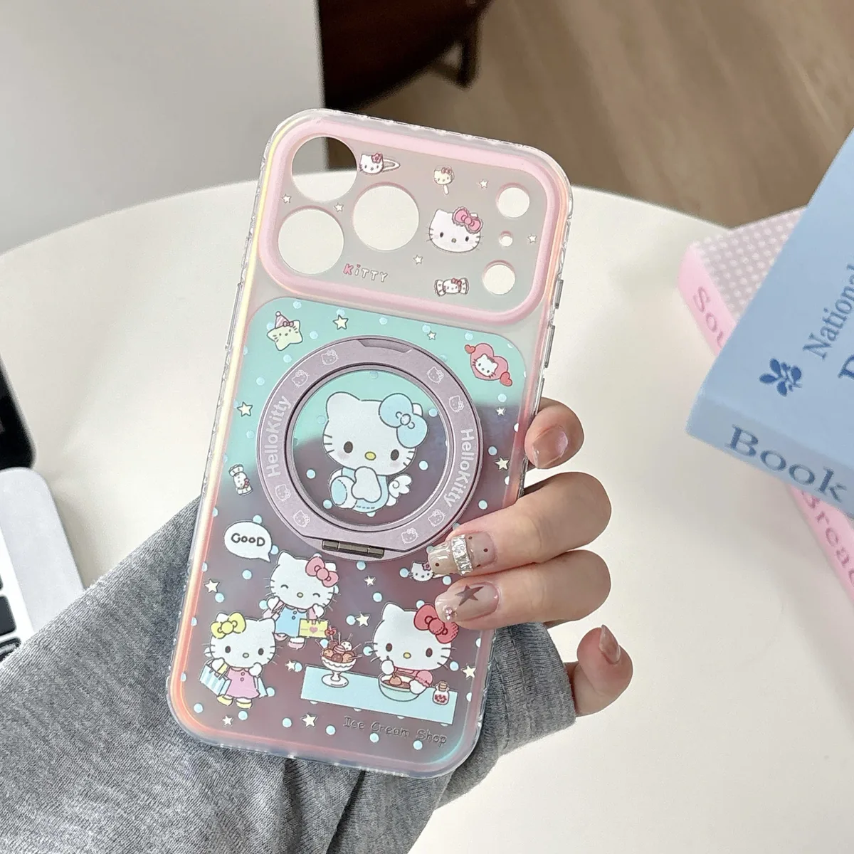 Hello Kitty pastel clear phone case with beaded charm for iPhone 17 16 15 Pro Max