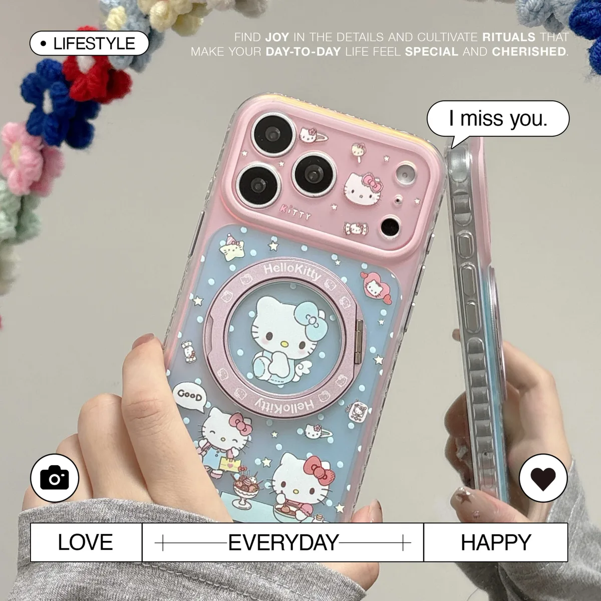 Hello Kitty pastel clear phone case with beaded charm for iPhone 17 16 15 Pro Max