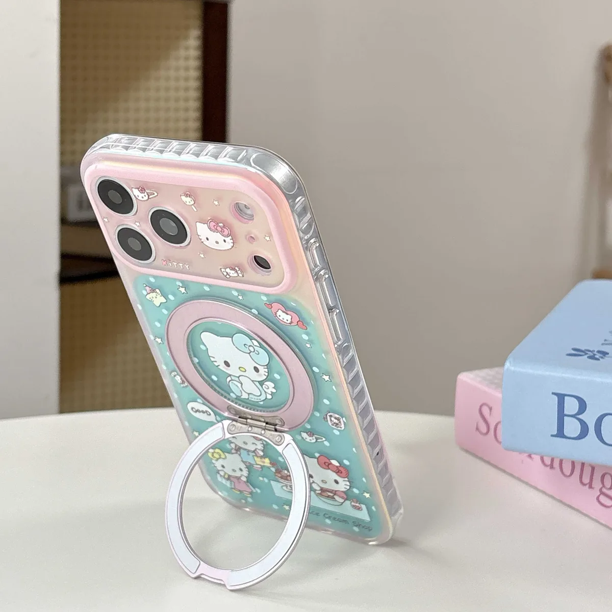 Hello Kitty pastel clear phone case with beaded charm for iPhone 17 16 15 Pro Max