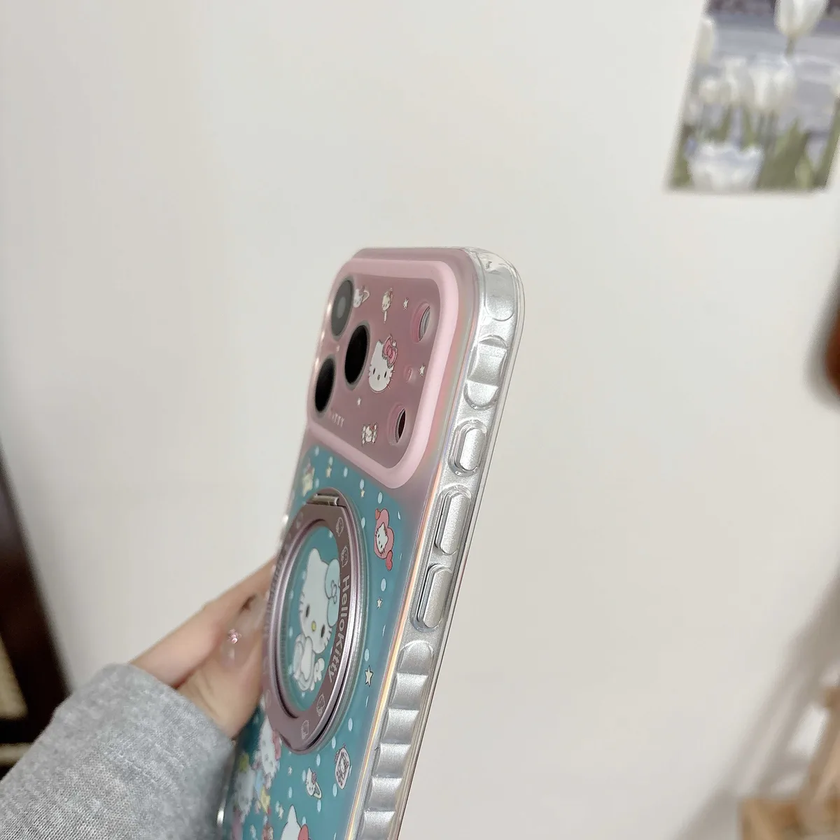 Hello Kitty pastel clear phone case with beaded charm for iPhone 17 16 15 Pro Max