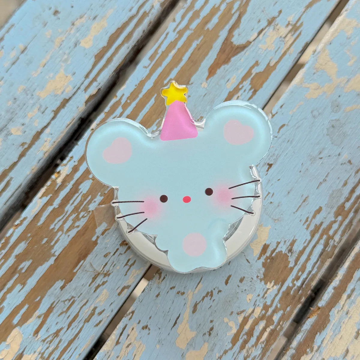 Cute Baby Mouse Clear Phone Case with Pastel Gingham and Beaded Charm for iPhone 17 16 15 Pro Max — MagSafe