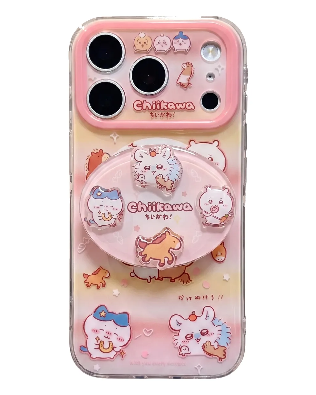Chiikawa Pink Clear Phone Case with Beaded Strap for iPhone 17 16 15 14 13 Pro Max — MagSafe