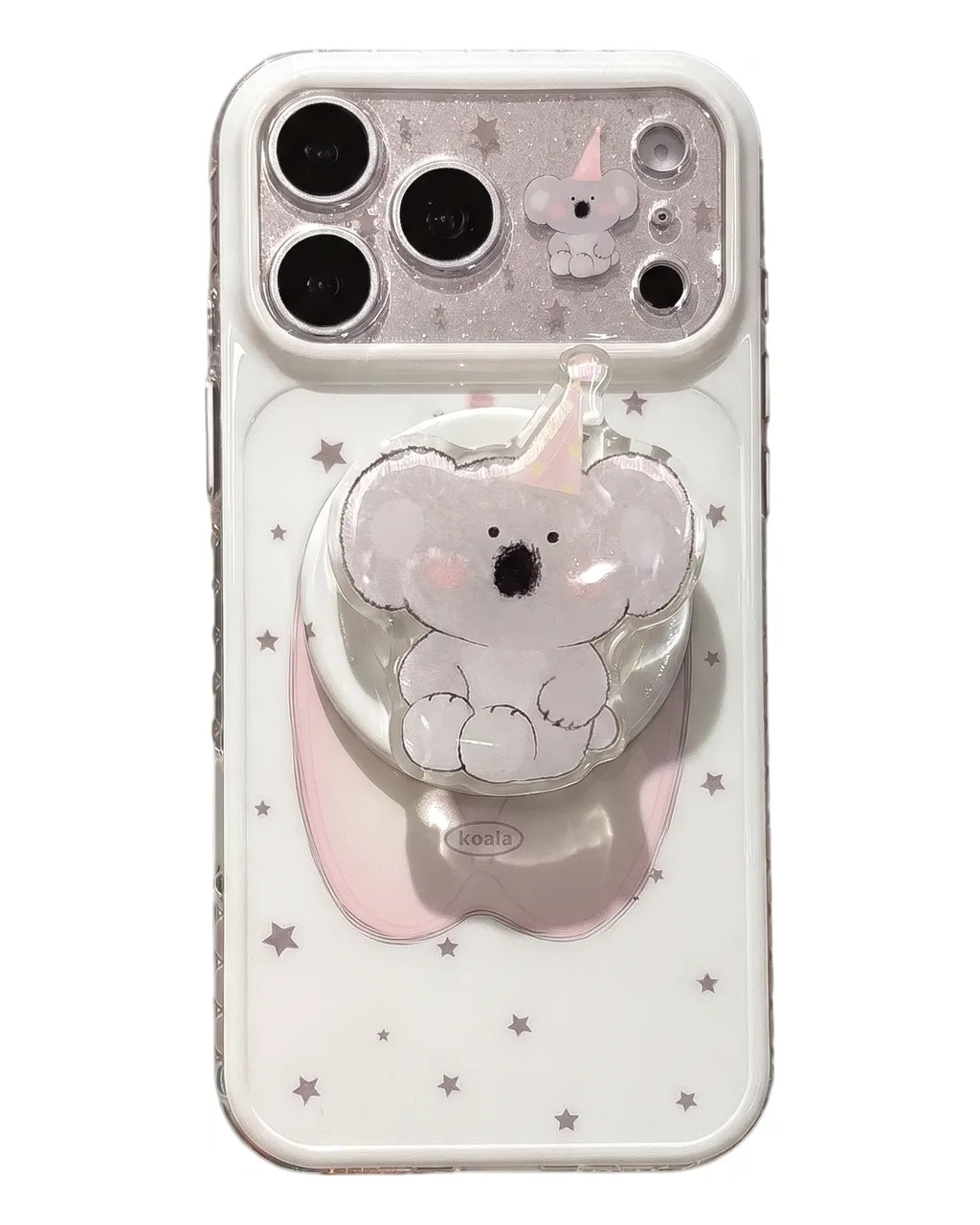 Cute Koala Glitter Phone Case with Beaded Charm Strap for iPhone 17 16 15 Pro Max