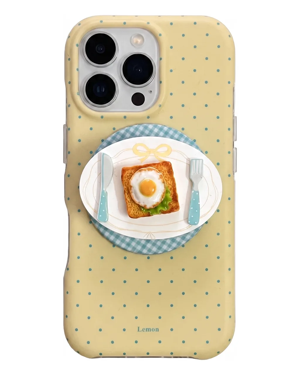 Cute Lemon Yellow Breakfast Phone Case with 3D Toast Plate Detail for iPhone 17 16 15 Pro Max