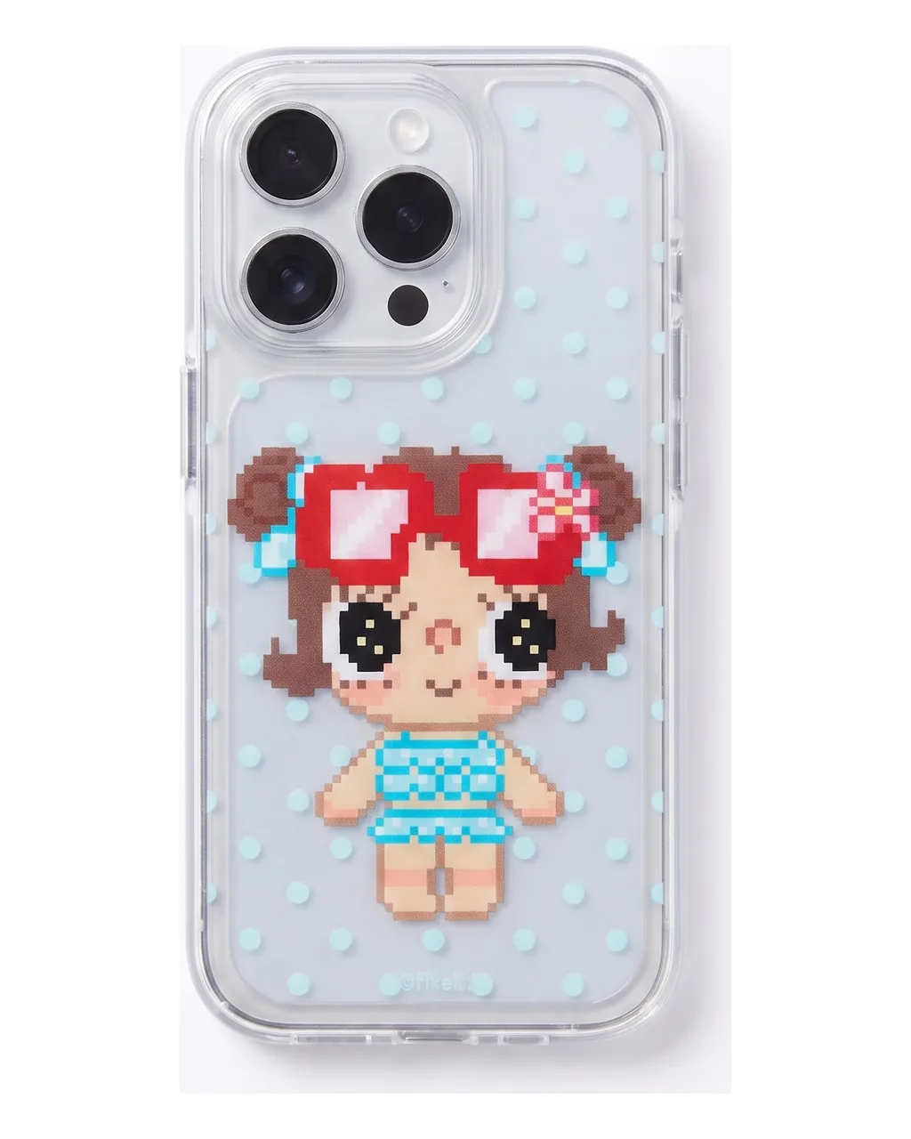 Cute pixel girl clear phone case with beaded wrist strap for iPhone 17 16 15 Pro Max