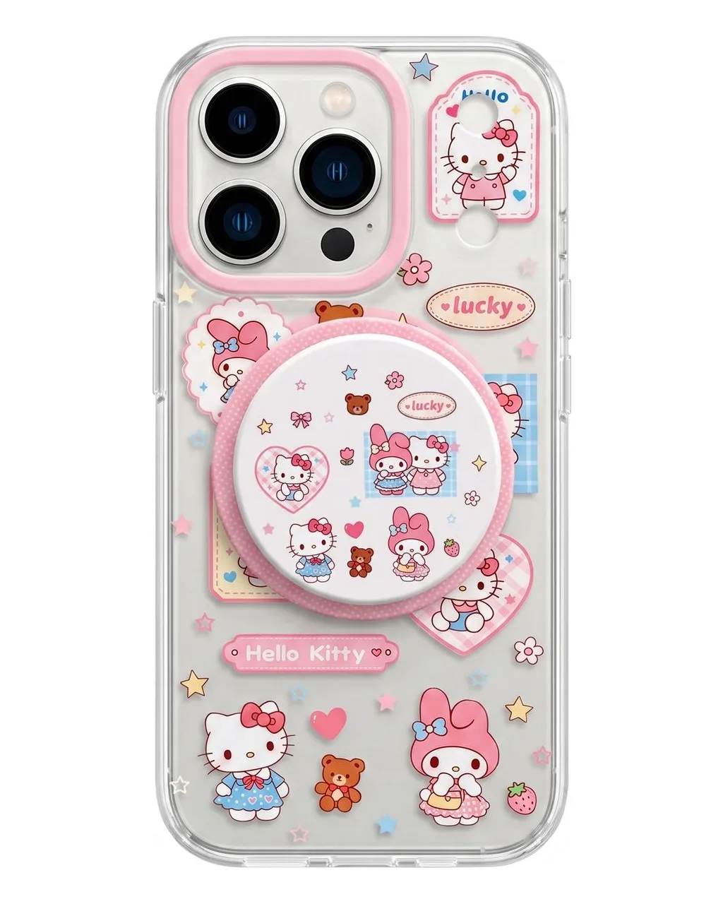 Hello Kitty Sanrio Clear MagSafe iPhone 17 16 15 14 13 Pro Max Case with Pink Charm