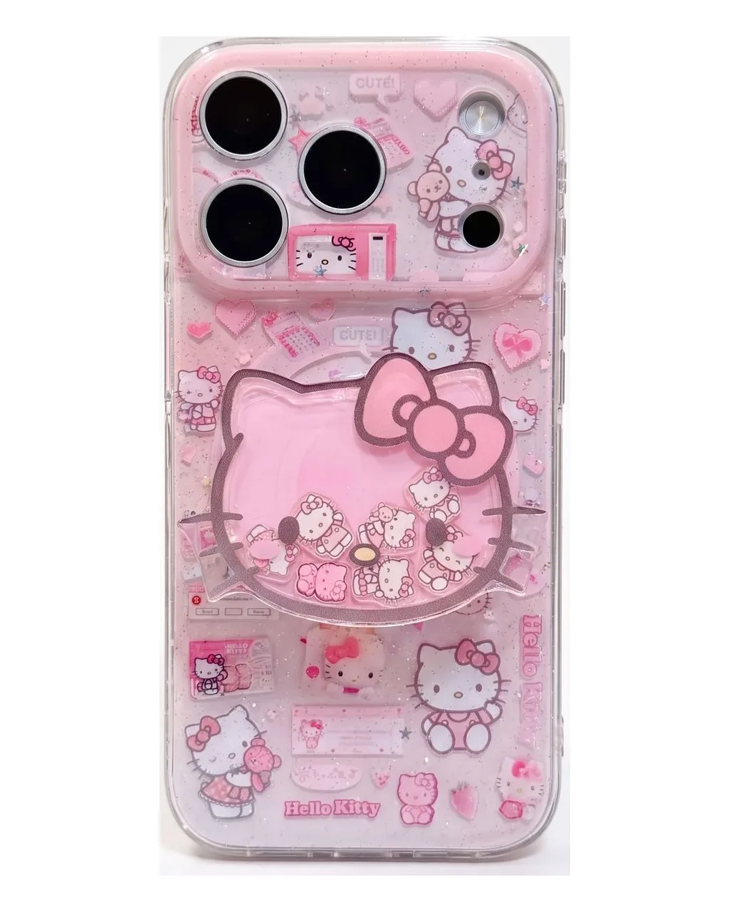 Hello Kitty Sanrio Glitter Clear iPhone 17 16 15 14 13 Pro Max Case with Charm — MagSafe