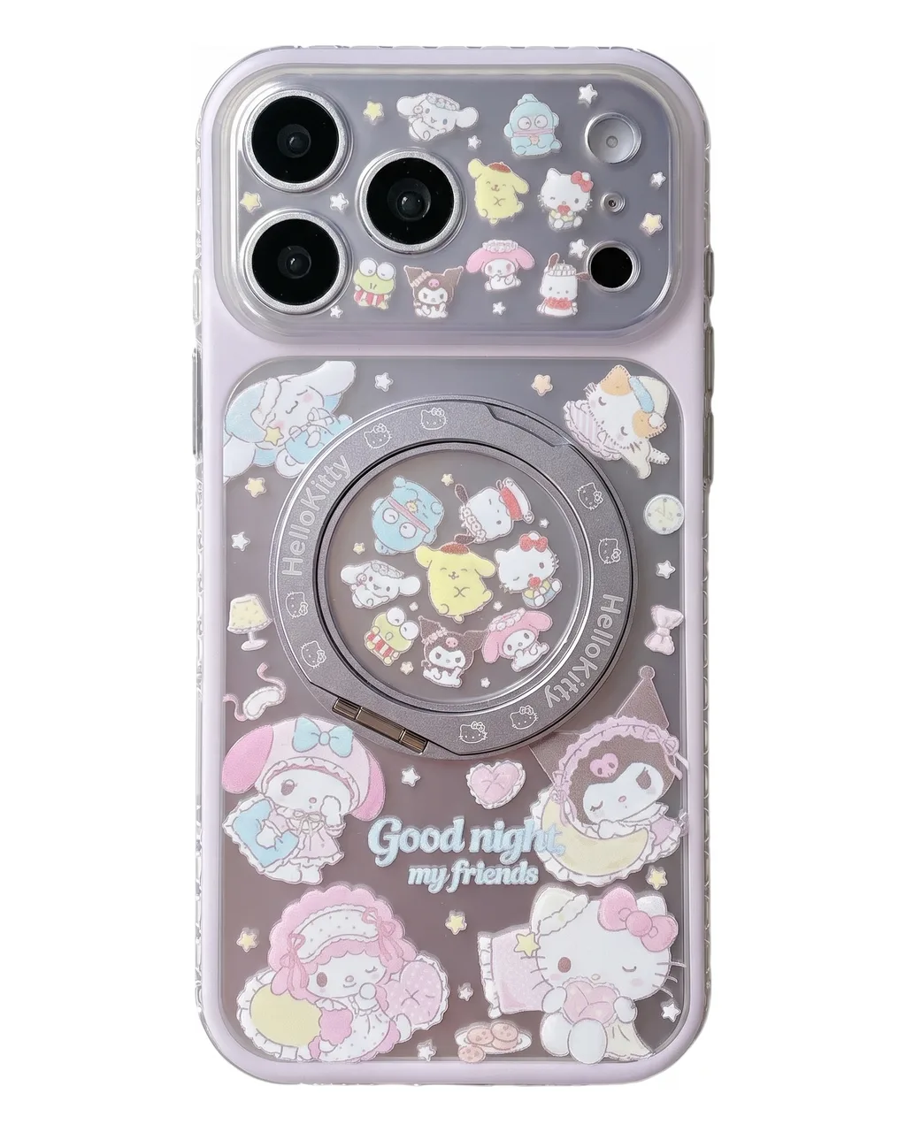 Hello Kitty Sanrio pastel clear phone case with beaded charm strap for iPhone 17 16 15 Pro Max — MagSafe