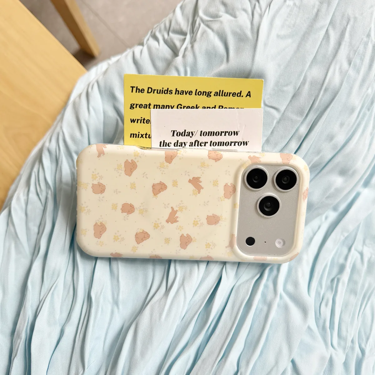 Cute Pastel Bunny Print Phone Case with Flower Grip for iPhone 17 16 15 Pro Max