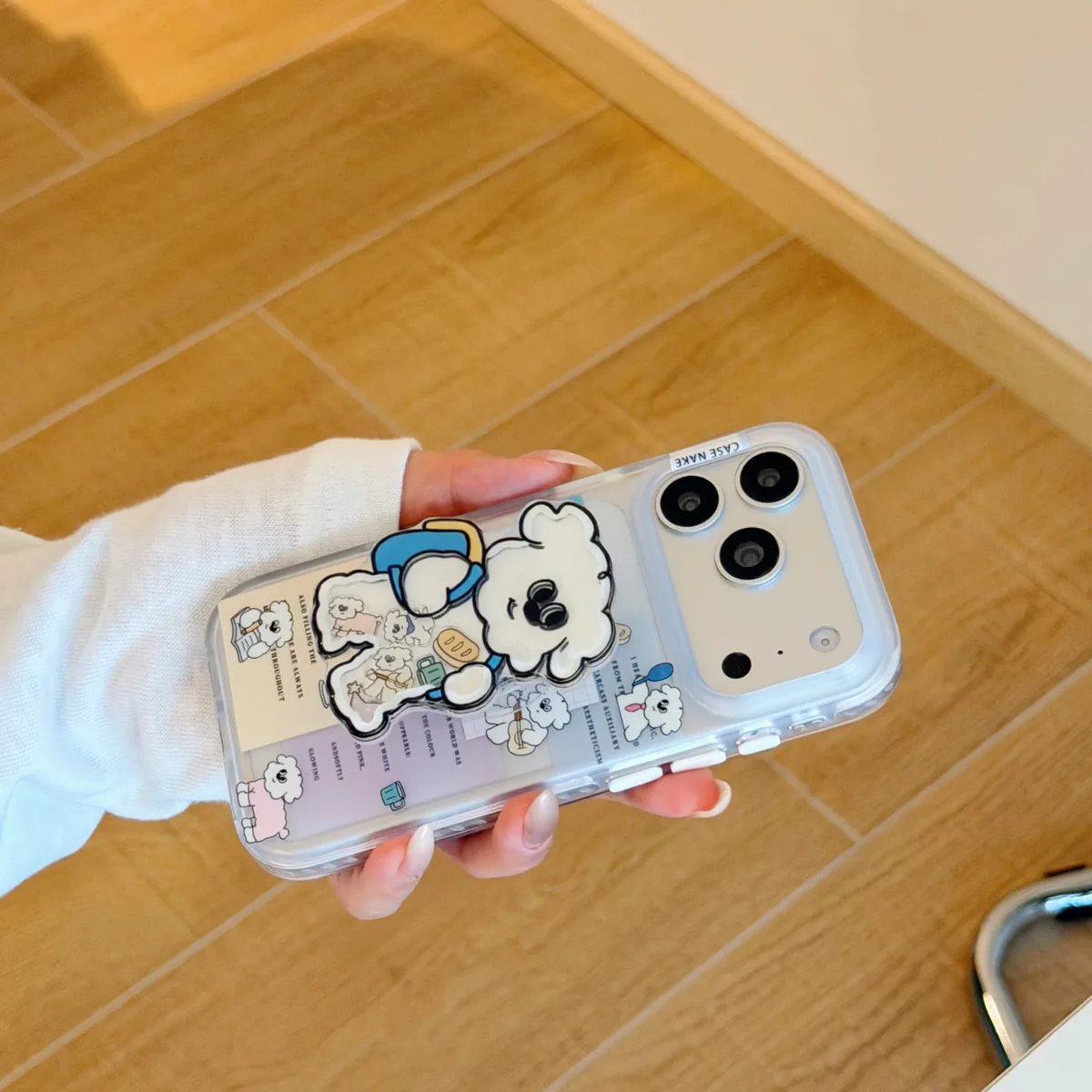 Cute Puffy Bear Clear Phone Case with Cartoon Sticker Style for iPhone 17 16 15 Pro Max
