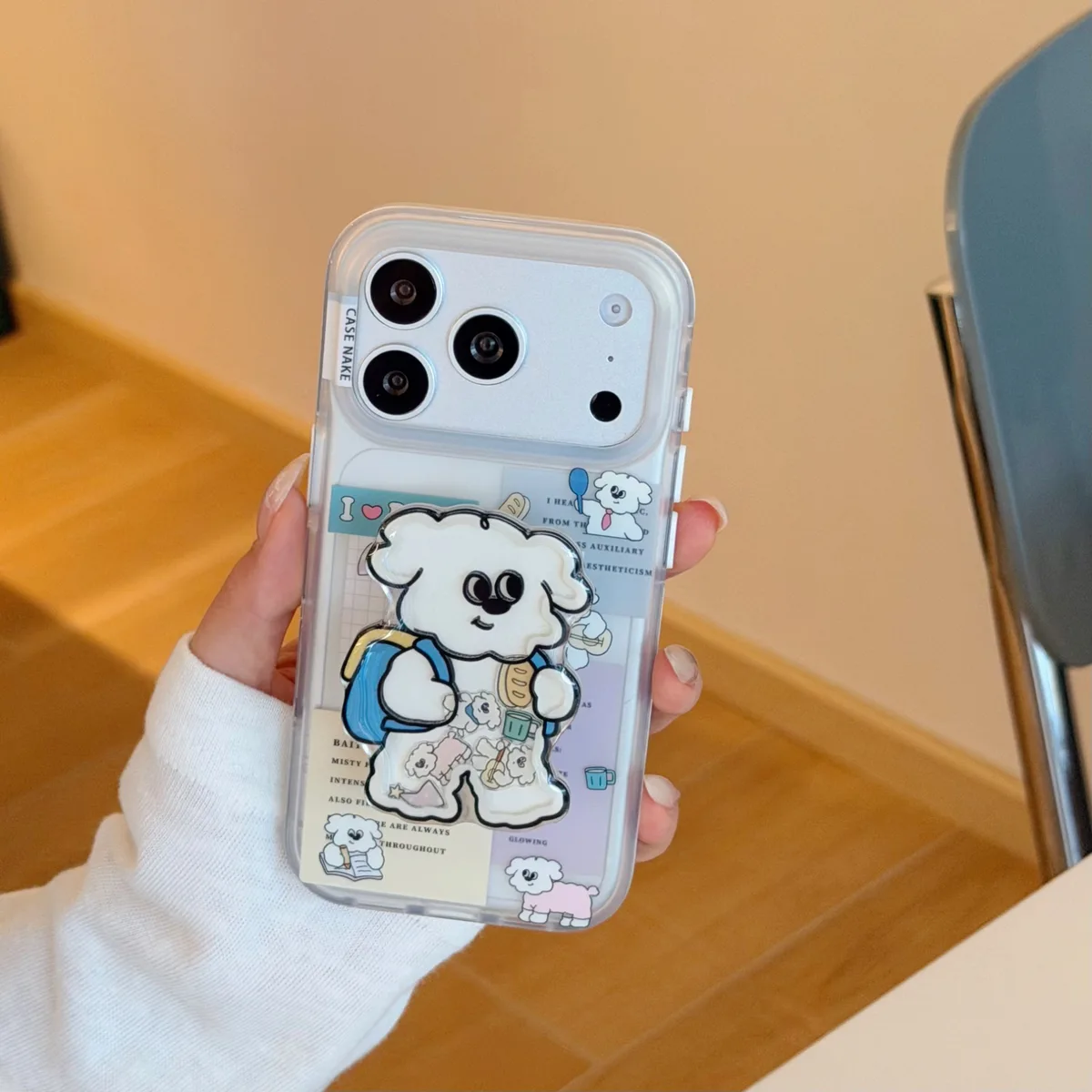 Cute Puffy Bear Clear Phone Case with Cartoon Sticker Style for iPhone 17 16 15 Pro Max