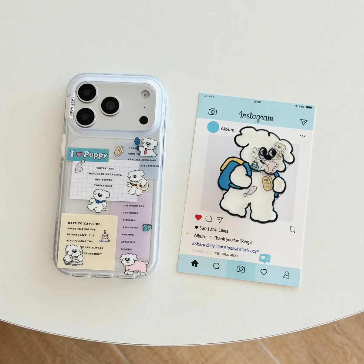 Cute Puffy Bear Clear Phone Case with Cartoon Sticker Style for iPhone 17 16 15 Pro Max