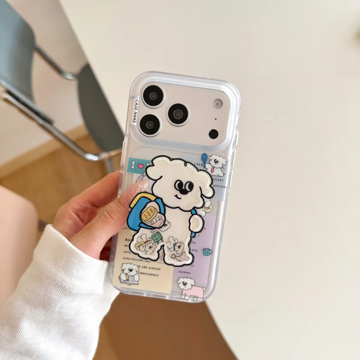 Cute Puffy Bear Clear Phone Case with Cartoon Sticker Style for iPhone 17 16 15 Pro Max