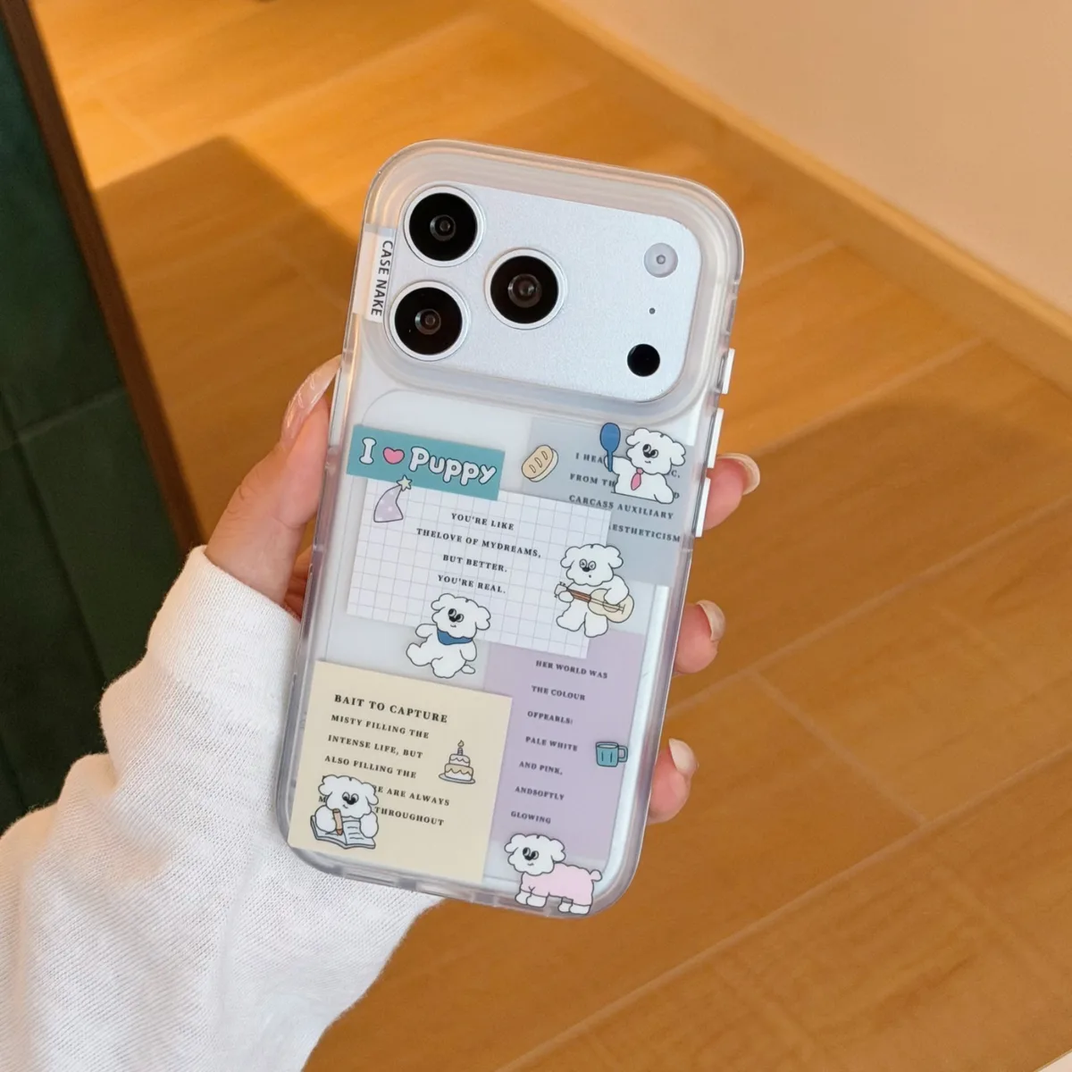 Cute Puffy Bear Clear Phone Case with Cartoon Sticker Style for iPhone 17 16 15 Pro Max