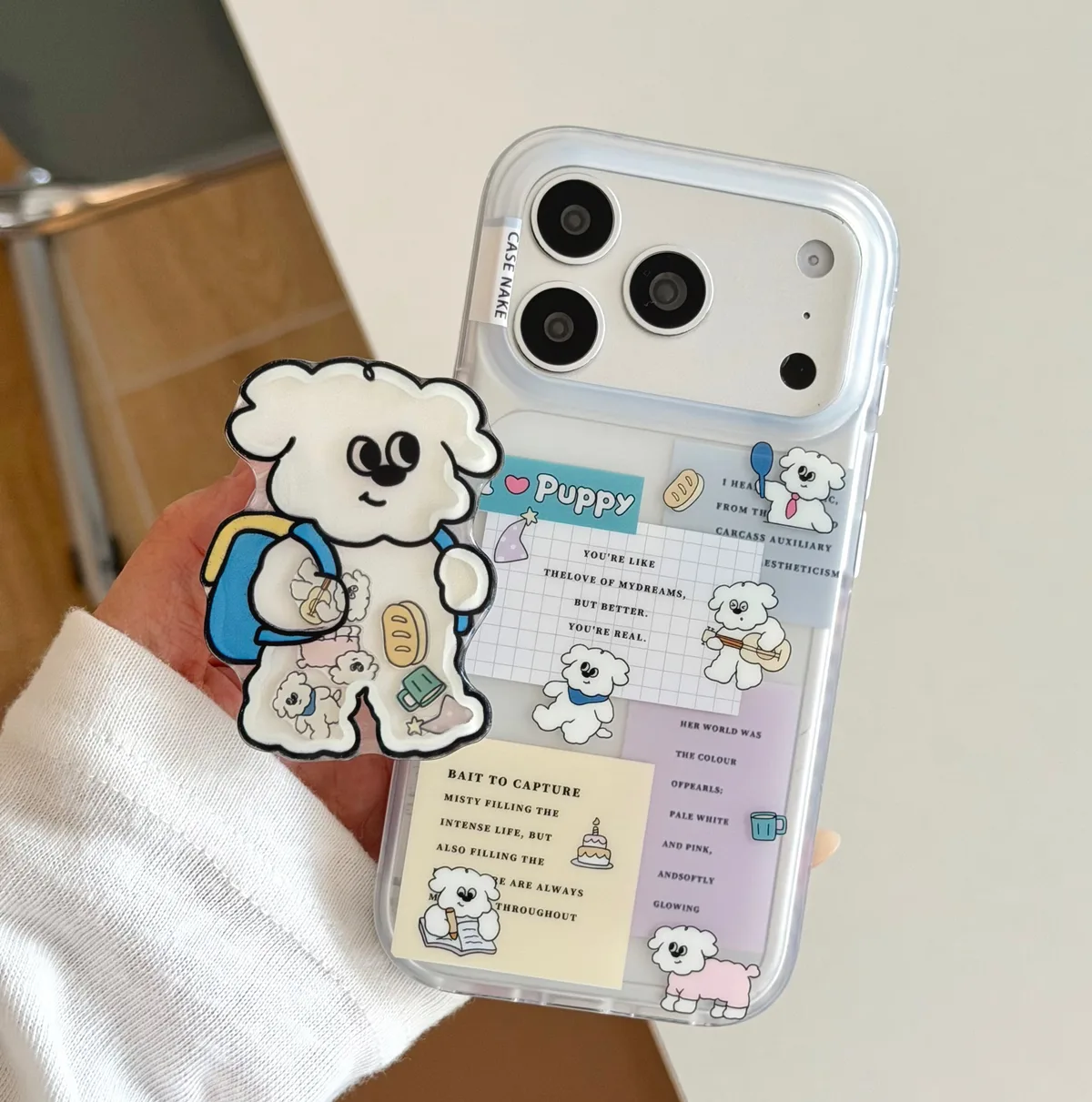 Cute Puffy Bear Clear Phone Case with Cartoon Sticker Style for iPhone 17 16 15 Pro Max