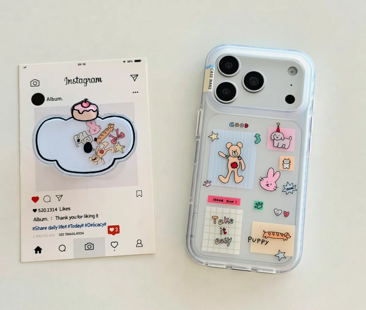 Cute clear bear phone case with beaded charm strap and playful sticker style for iPhone 17 16 15 Pro Max