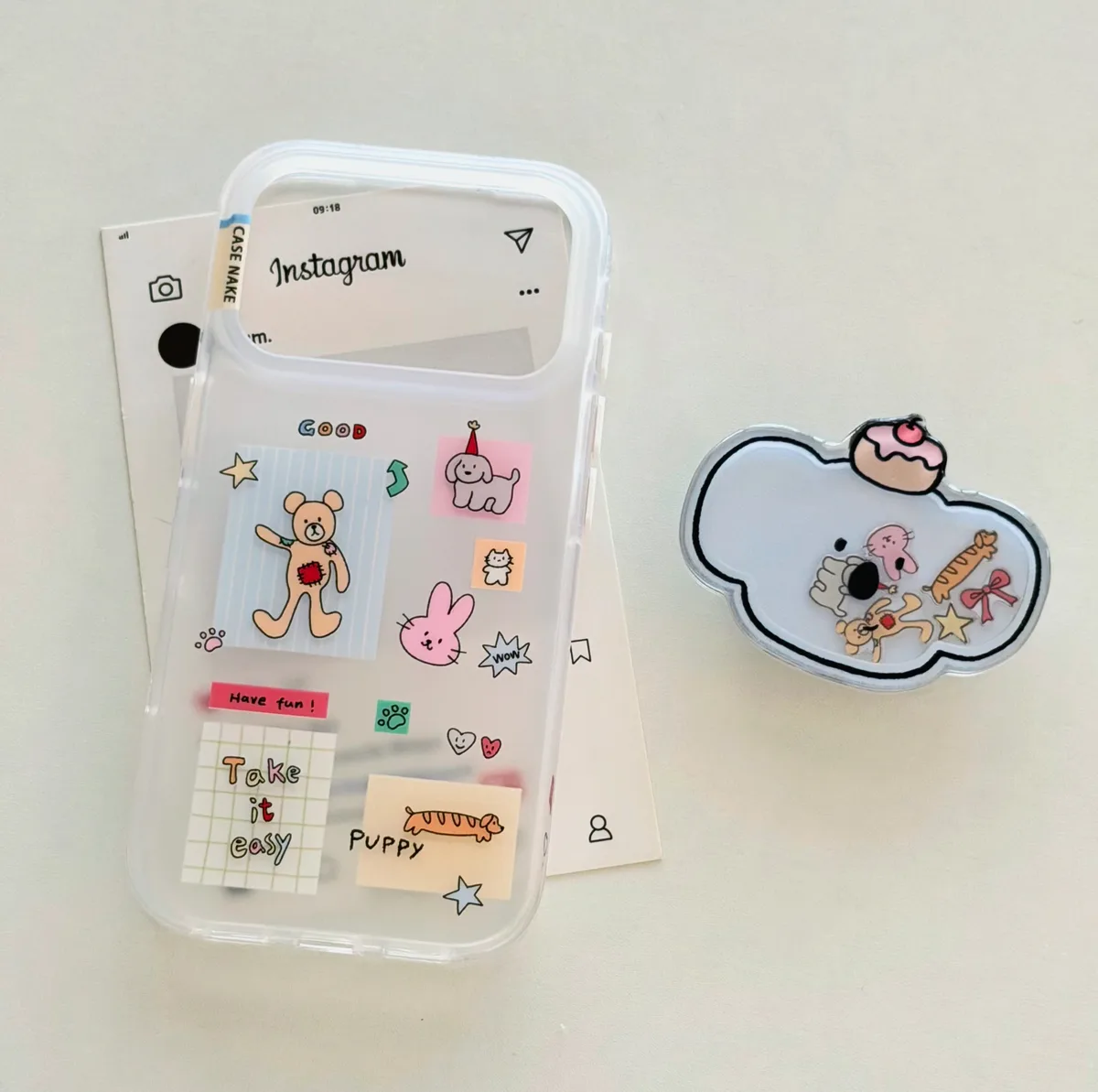 Cute clear bear phone case with beaded charm strap and playful sticker style for iPhone 17 16 15 Pro Max
