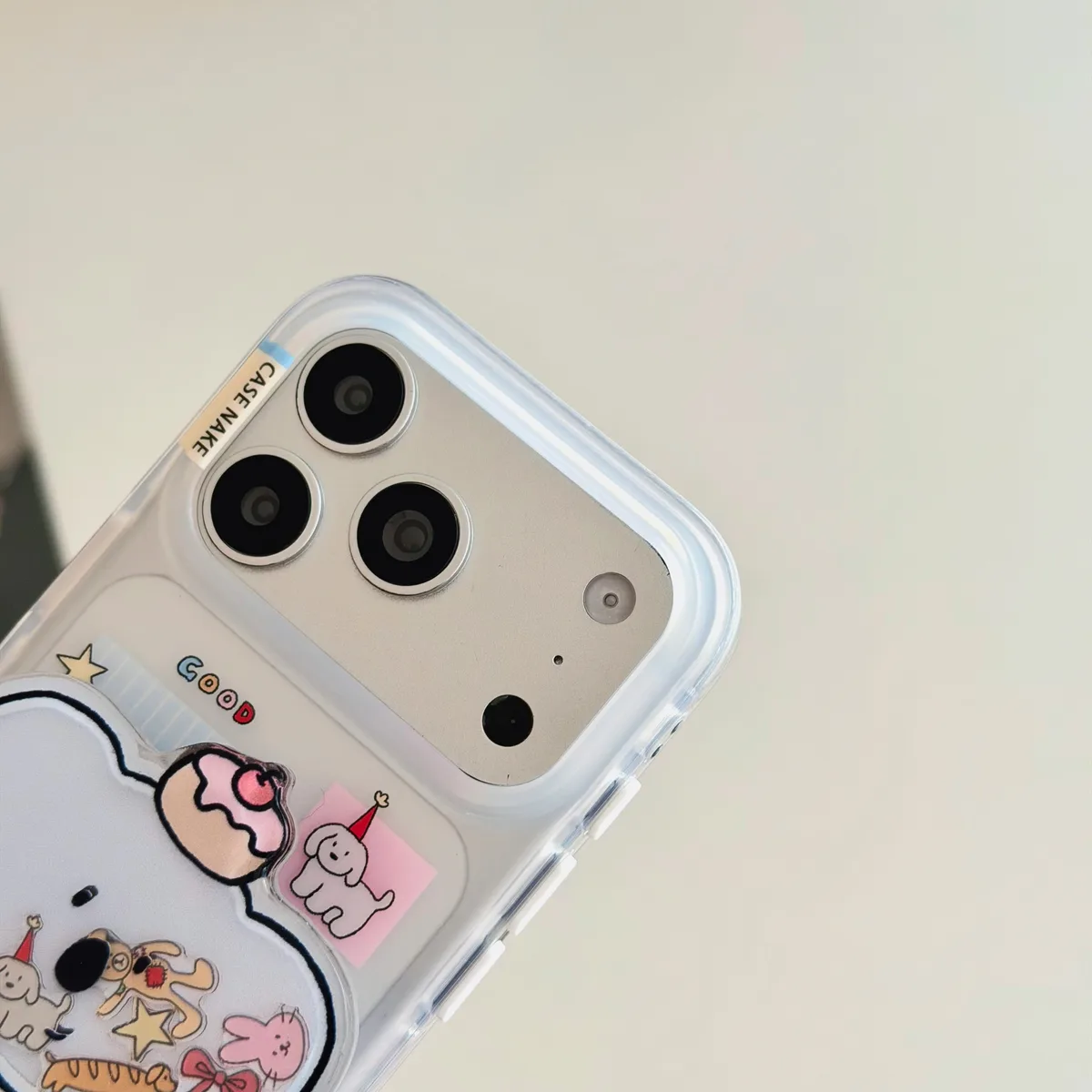 Cute clear bear phone case with beaded charm strap and playful sticker style for iPhone 17 16 15 Pro Max
