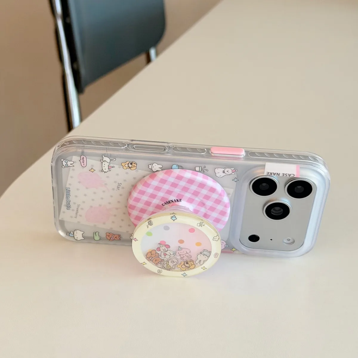 Miffy Clear Kawaii Phone Case with Pink Gingham Mag Card Holder for iPhone 17 16 15 Pro Max — MagSafe